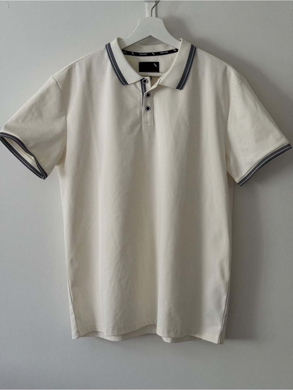 Stone Falcon Polo  Mens L Short Sleeve Button Up White/Cream Size XL